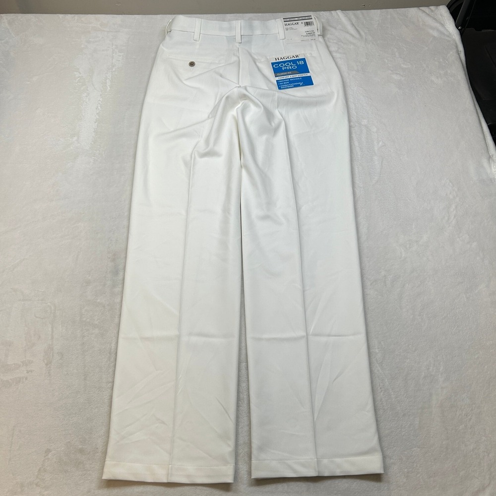 Haggar Cool 18 Pro Dress Pants Mens 32x32 White Classic Fit 4-Way‎ Stretch NEW - Picture 3 of 7